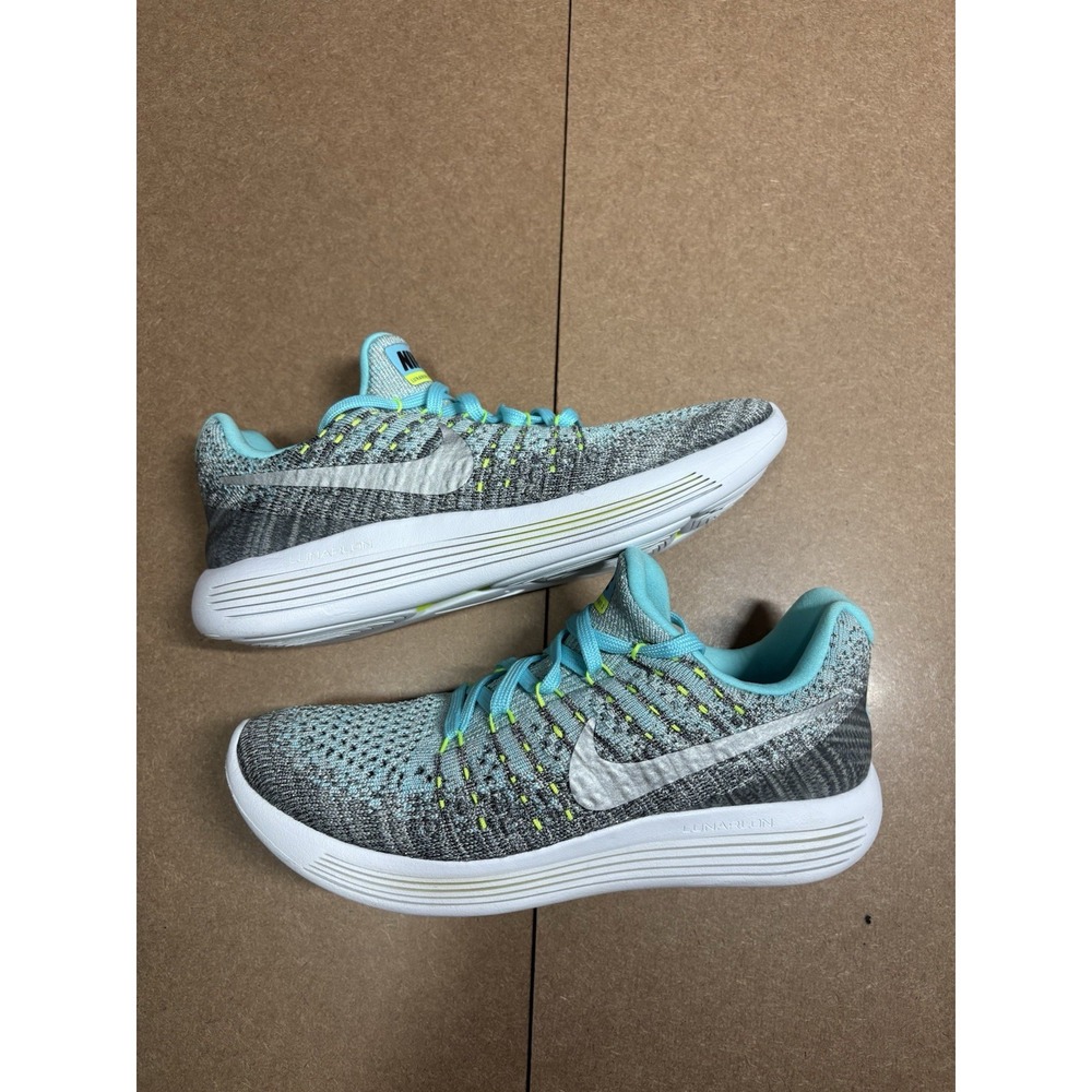 Nike LunarEpic Low Flyknit 2 GS Grey Aqua Volt Running Shoes 869989-001 5Y NEW